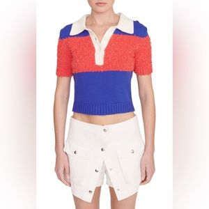 STAUD Women’s Spencer Colorblock Cotton Polo Sweater Top Size S NWT Short Sleeve